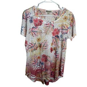 Energe World Wear T-Shirt Women's Large Floral Round Neck Short Sleeve Boho
